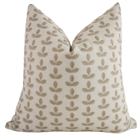 Stitched Leaves Taupe Pillow Cover