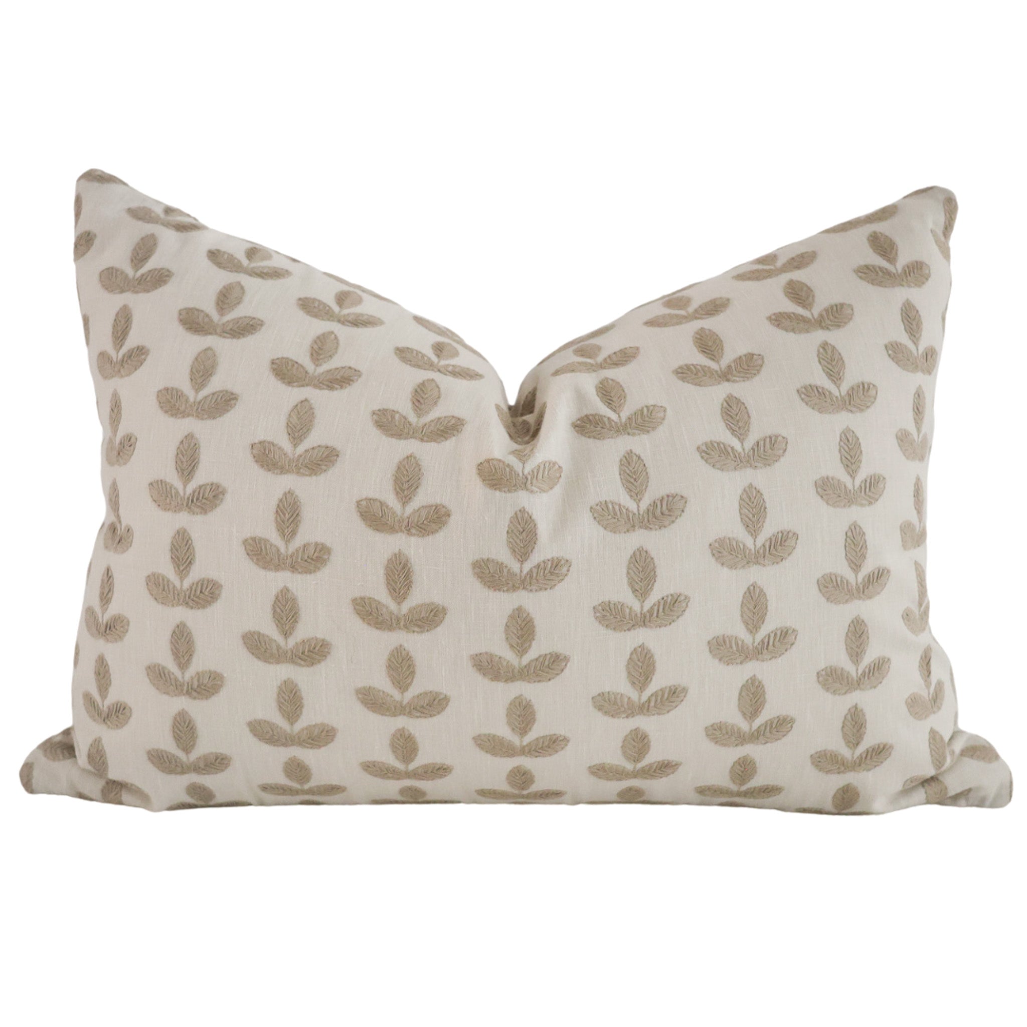 Stitched Leaves Taupe Pillow Cover