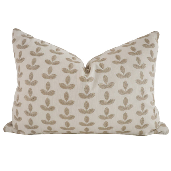 Stitched Leaves Taupe Pillow Cover