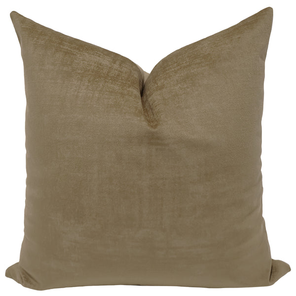 Khaki velveteen throw pillow cover, full front view showing warm tan tone