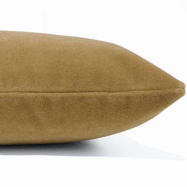 Camel mohair pillow cover with soft fuzzy texture, front corner detail