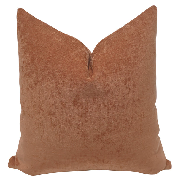 Rust velveteen throw pillow cover, full front view showing warm terracotta tone