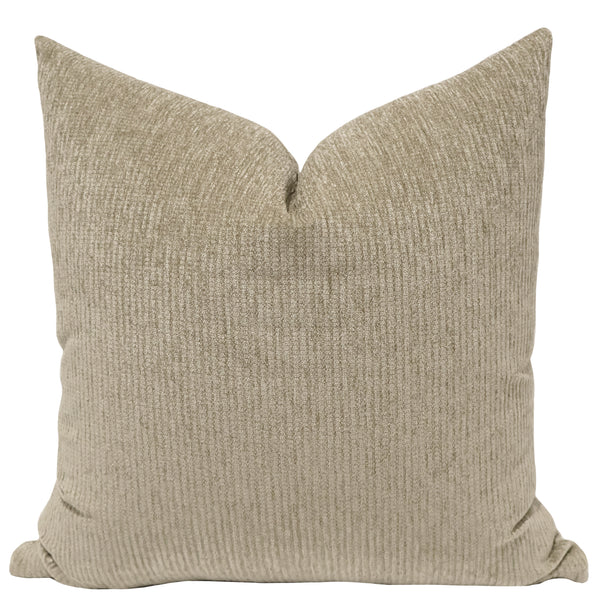 Sagebrush corded velvet throw pillow cover, full front view showing warm wheat tone with a hint of moss green
