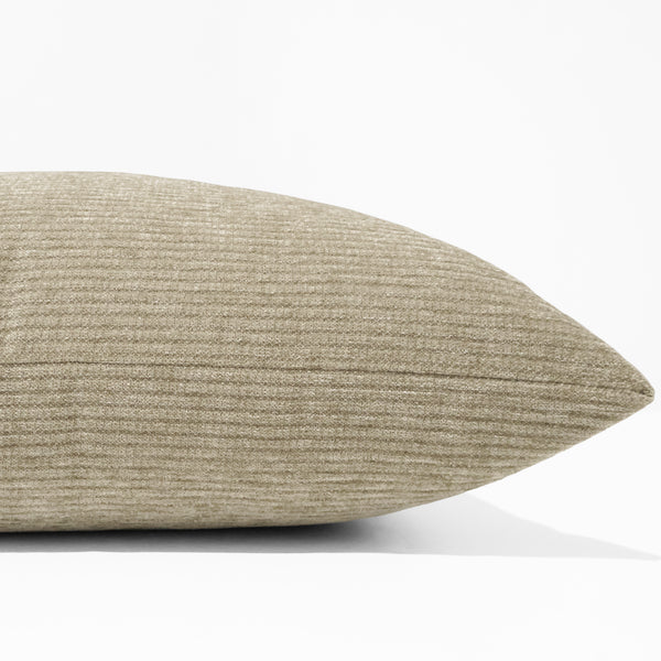 Sagebrush corded velvet pillow cover with fine ribbed texture, front corner detail