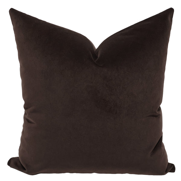 Espresso velveteen throw pillow cover, full front view showing deep near-black brown tone