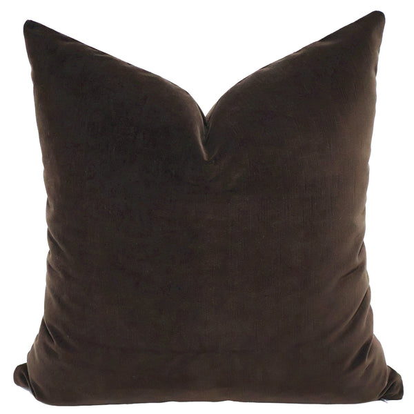 Umber velveteen throw pillow cover, full front view showing deep warm brown tone