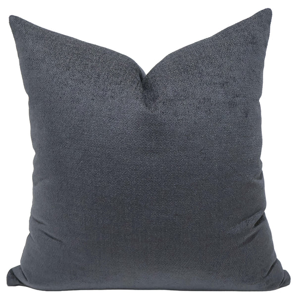 Graphite blue boucle throw pillow cover, full front view showing cool blue-grey tone