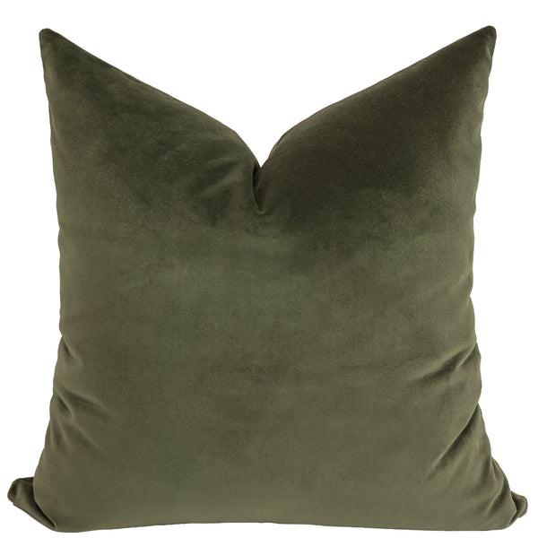 Cypress velveteen throw pillow cover, full front view showing rich deep green tone