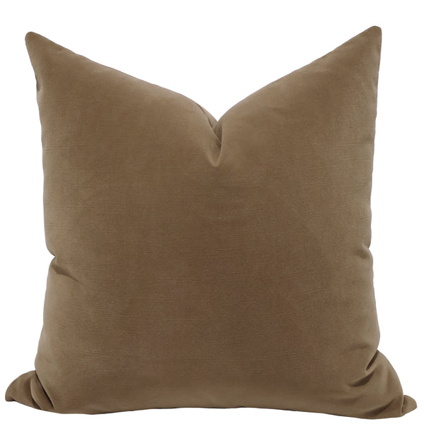 Hazelnut Velveteen throw pillow cover, full front view showing warm medium brown tone