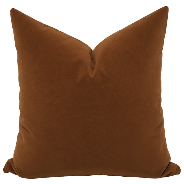 Cinnamon velveteen throw pillow cover, full front view showing warm burnt-orange brown tone