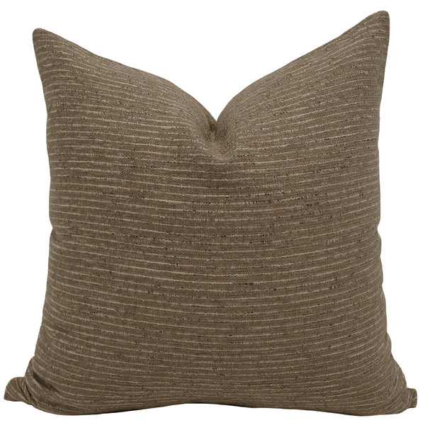 Bark stripe throw pillow cover, full front view showing warm brown tonal stripe pattern