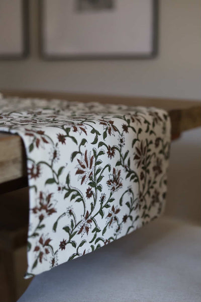 Amaryllis | White Block Print Table Runner