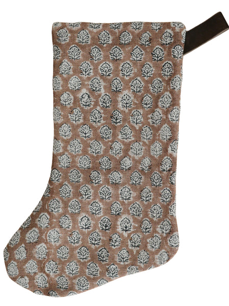 Brick Rose Block Print Boho Christmas Stocking