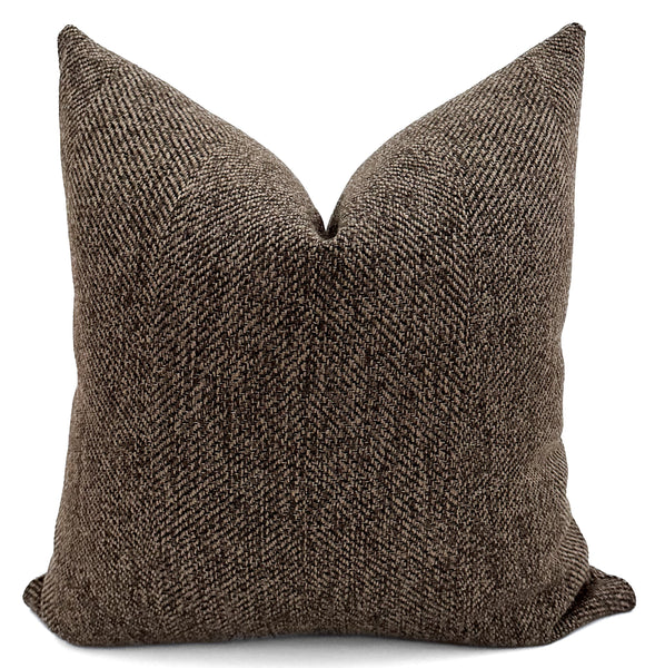 Almond Jumper Pillow Cover in warm almond brown crosshatch weave, 100% Olefin, handmade by Hackner Home.