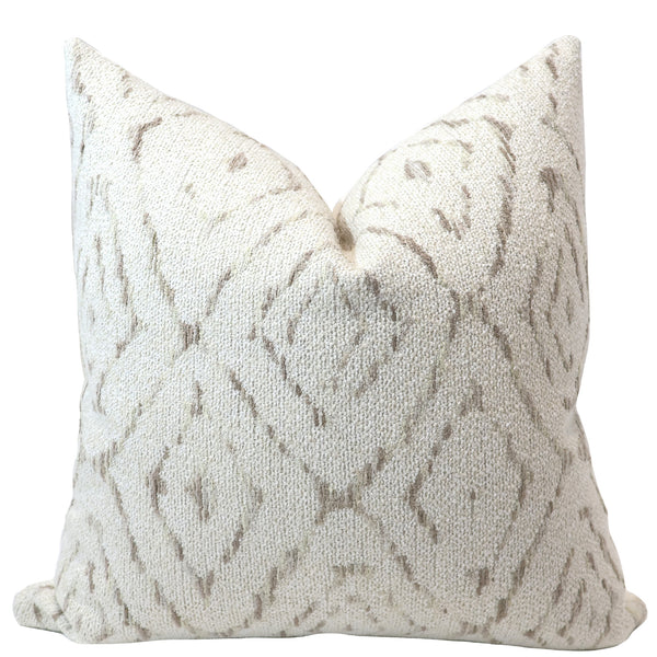 Birch Blossom decorative pillow cover in ivory and taupe woven botanical upholstery fabric, handmade in North Carolina by Hackner Home.
