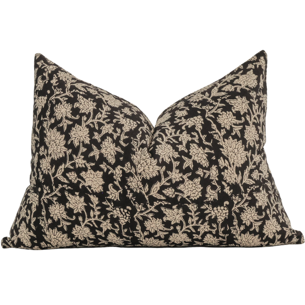 Black Floral Block Print Pillow Cover