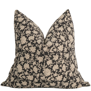 Black Floral Block Print Pillow Cover