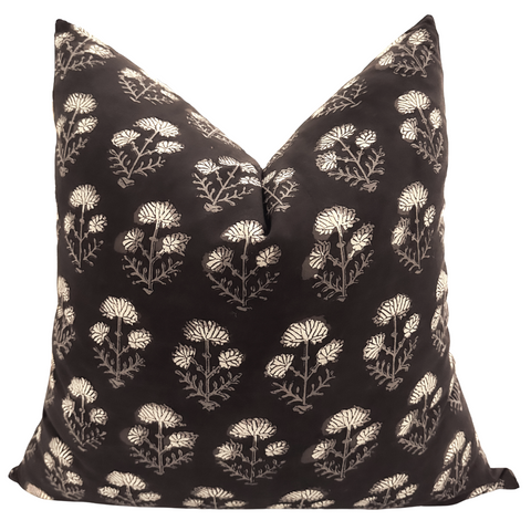 Black Taupe Floral | Block Print Pillow Cover