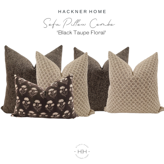 Sofa Pillow Combo 'Black Taupe Floral'