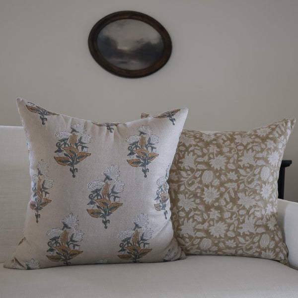 Carmel Beige Block Print Pillow Cover