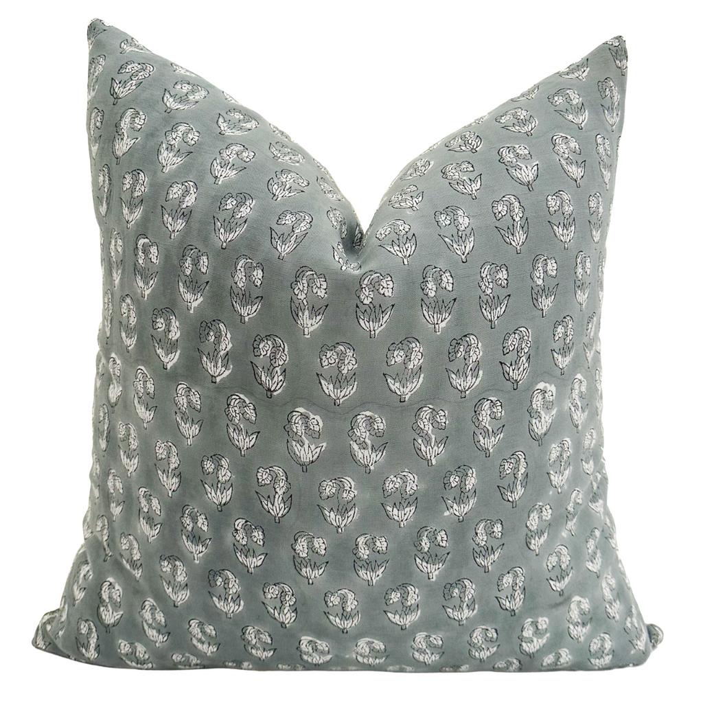 Linen Blue Floral Block Print Pillow Cover linen-blue-floral-block-print-pillow-cover