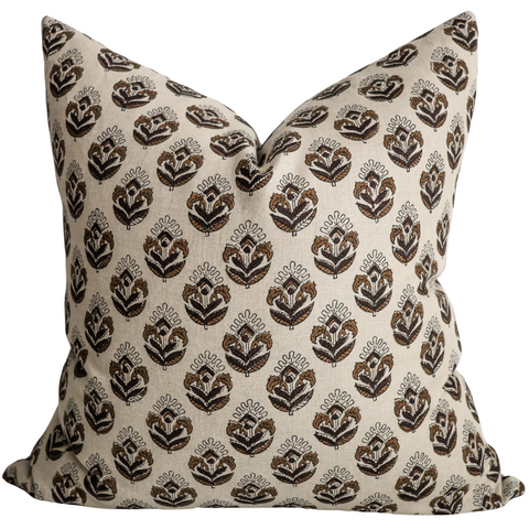 Brown Flower Block Print Pillow Cover