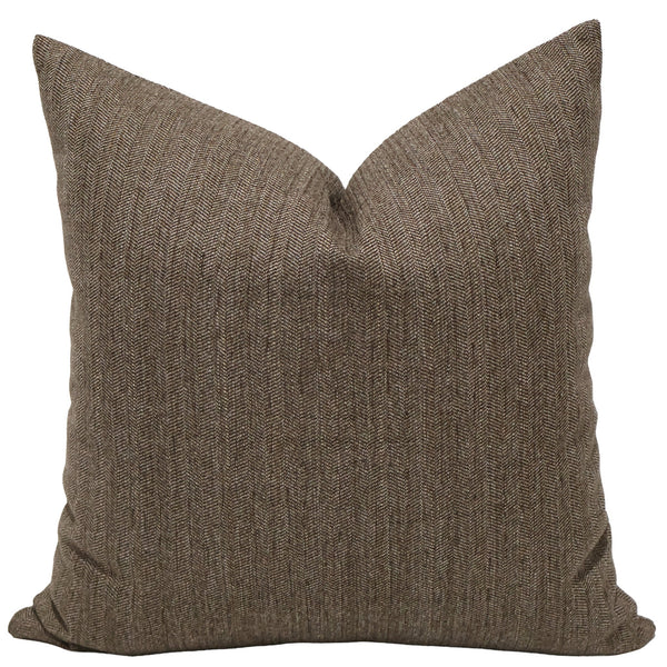 Brown Jumper pillow cover in a warm brown herringbone weave with subtle tonal texture, one of two pillow covers in The Gentleman’s Edit set.