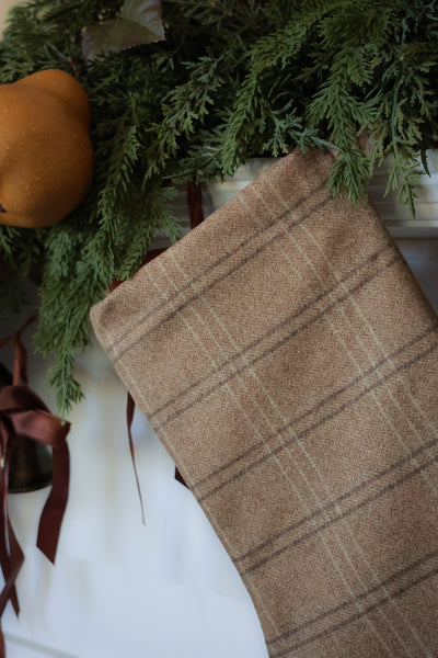 Caramel Wool Plaid Christmas Stocking | Large Minimal Design