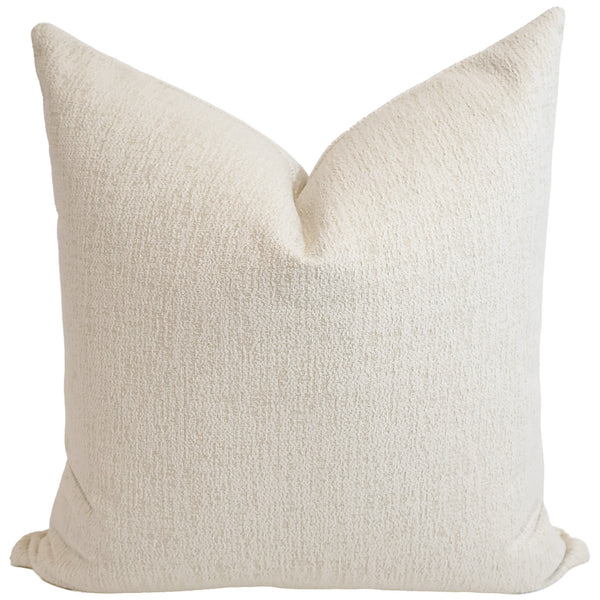 Chalkstone Weave Indoor/Outdoor Pillow Cover in warm ivory textured performance fabric, luxury woven decorative throw pillow cover handmade by Hackner Home for modern coastal, organic, transitional, and outdoor living spaces.