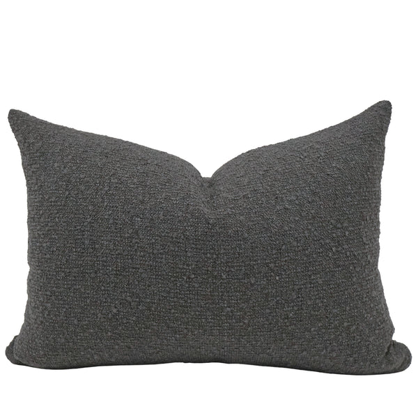 Charcoal Boucle Pillow Cover - lumbar size, deep textured 95% olefin performance fabric, indoor decorative pillow