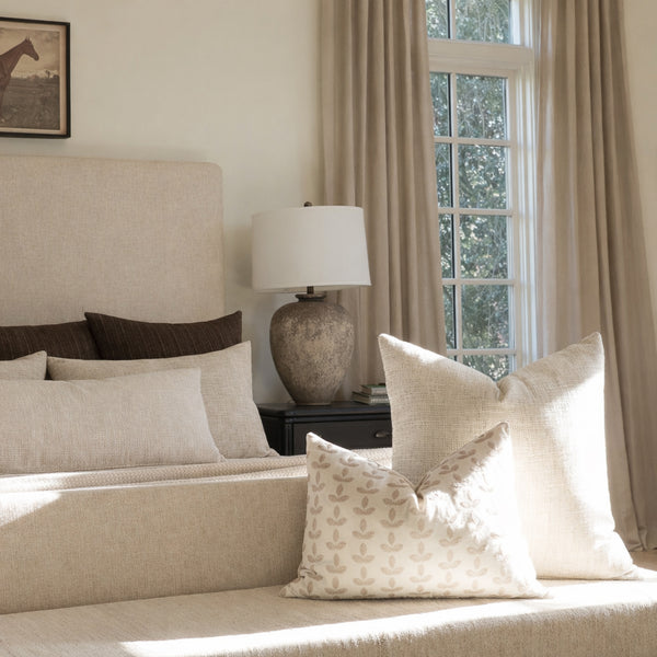 Stitched Leaves Taupe Pillow Cover