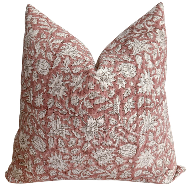 Dark Rose Block Print Pillow Cover