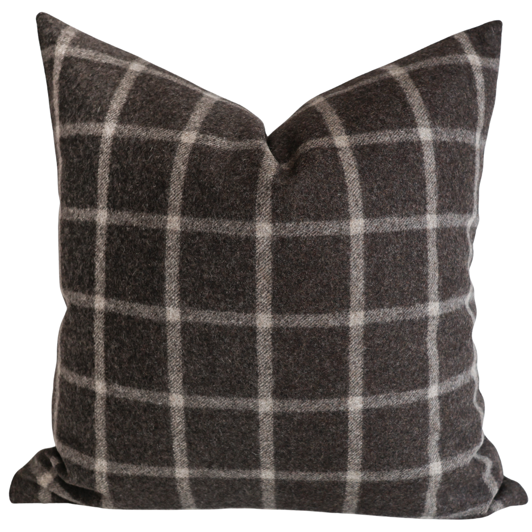 Deeply Brown Wool Plaid Pillow Cover