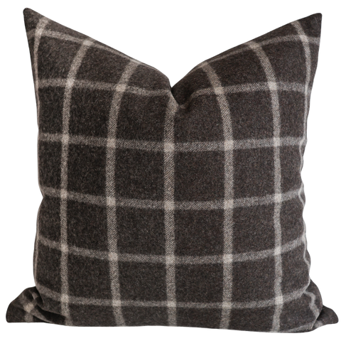 Deeply Brown Wool Plaid Pillow Cover