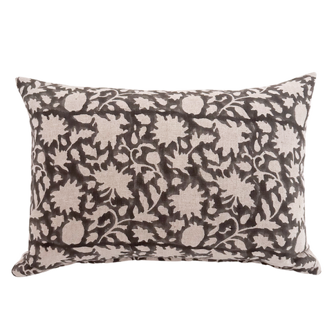 Dove Gray Floral Block Print Pillow Cover (ON THE SHELF)