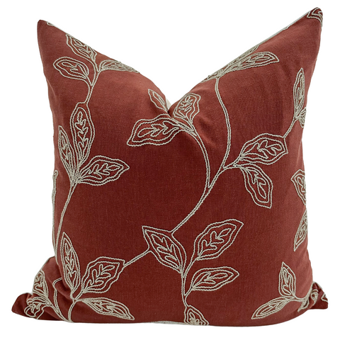 Embroidered Stems | Red Pillow Cover