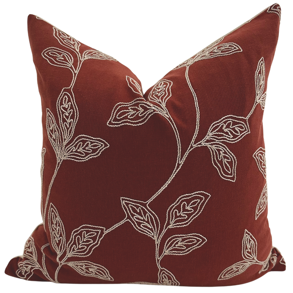 Embroidered Stems | Red Pillow Cover