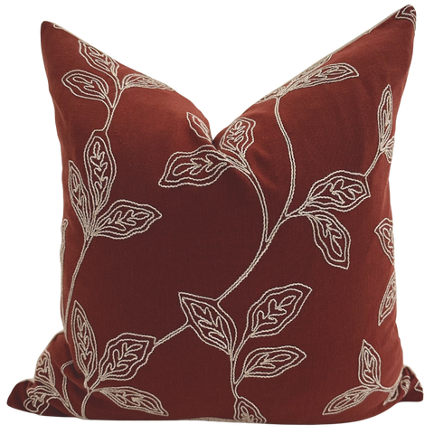 Embroidered Stems | Red Pillow Cover