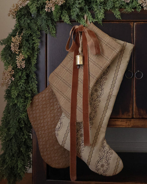 Neutral Floral Tapestry Christmas Stocking | Large Minimal Design