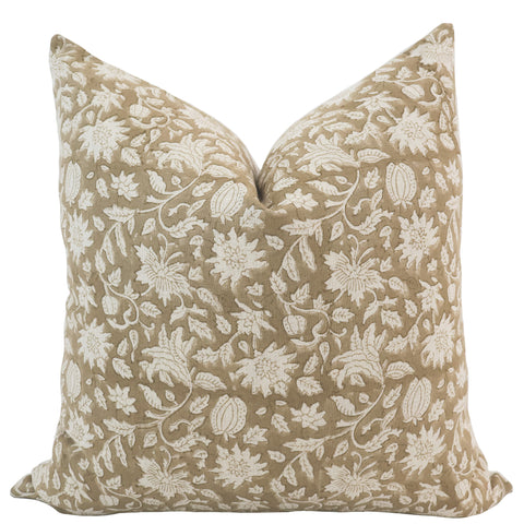 Carmel Beige Block Print Pillow Cover