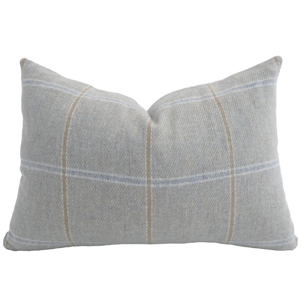 Neutral Plaid Lumbar Pillow Cover, Blue Ivory Windowpane Throw Pillow, Taupe Decorative Cushion, Organic Modern Decor, Quiet Luxury Pillow, Hackner Home