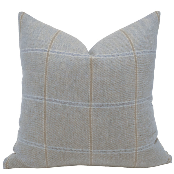 Neutral Plaid Pillow Cover, Blue Ivory Windowpane Throw Pillow, Taupe Decorative Cushion, Organic Modern Decor, Quiet Luxury Pillow, Hackner Home