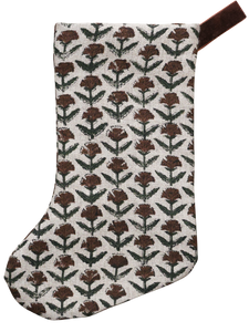 Holly Block Print | Boho Christmas Stocking