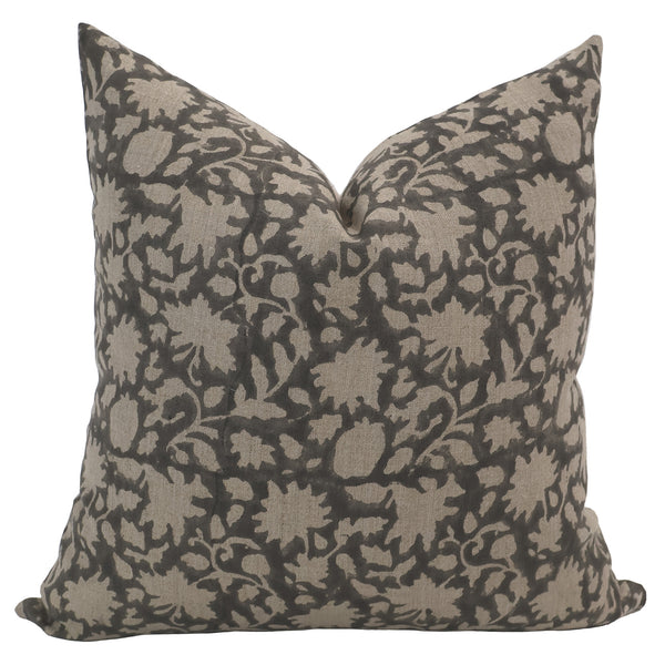 Dove Gray Floral Block Print Pillow Cover