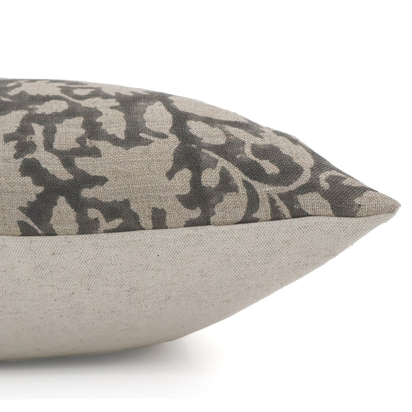 Dove Gray Floral Block Print Pillow Cover