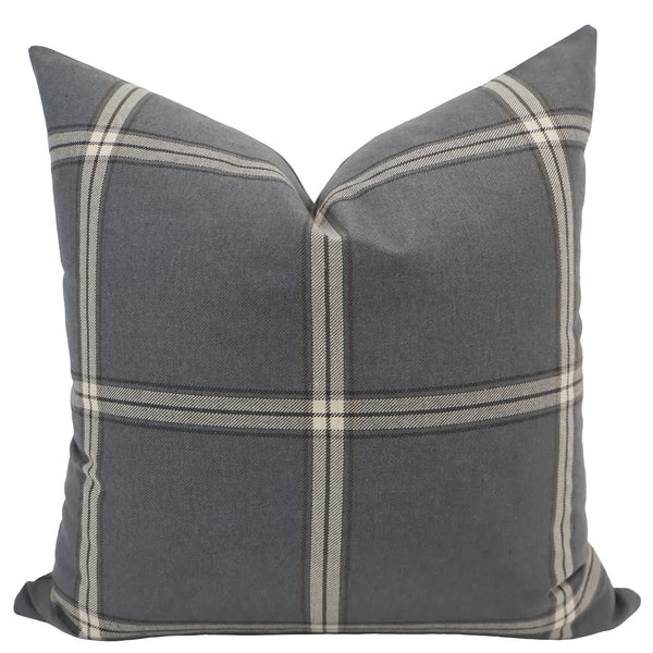 Slate Plaid Windowpane Pillow Cover