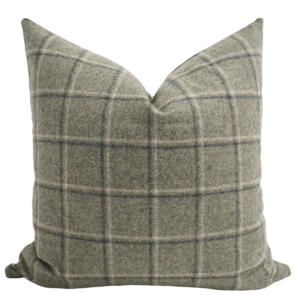 Wool Windowpane Green Pillow Cover