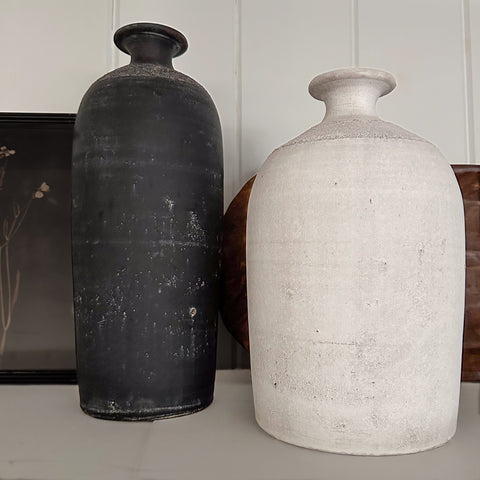 Set of 2 Black Grey & White Clay Vessels