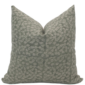 Sage Green Floral Block Print Pillow Cover