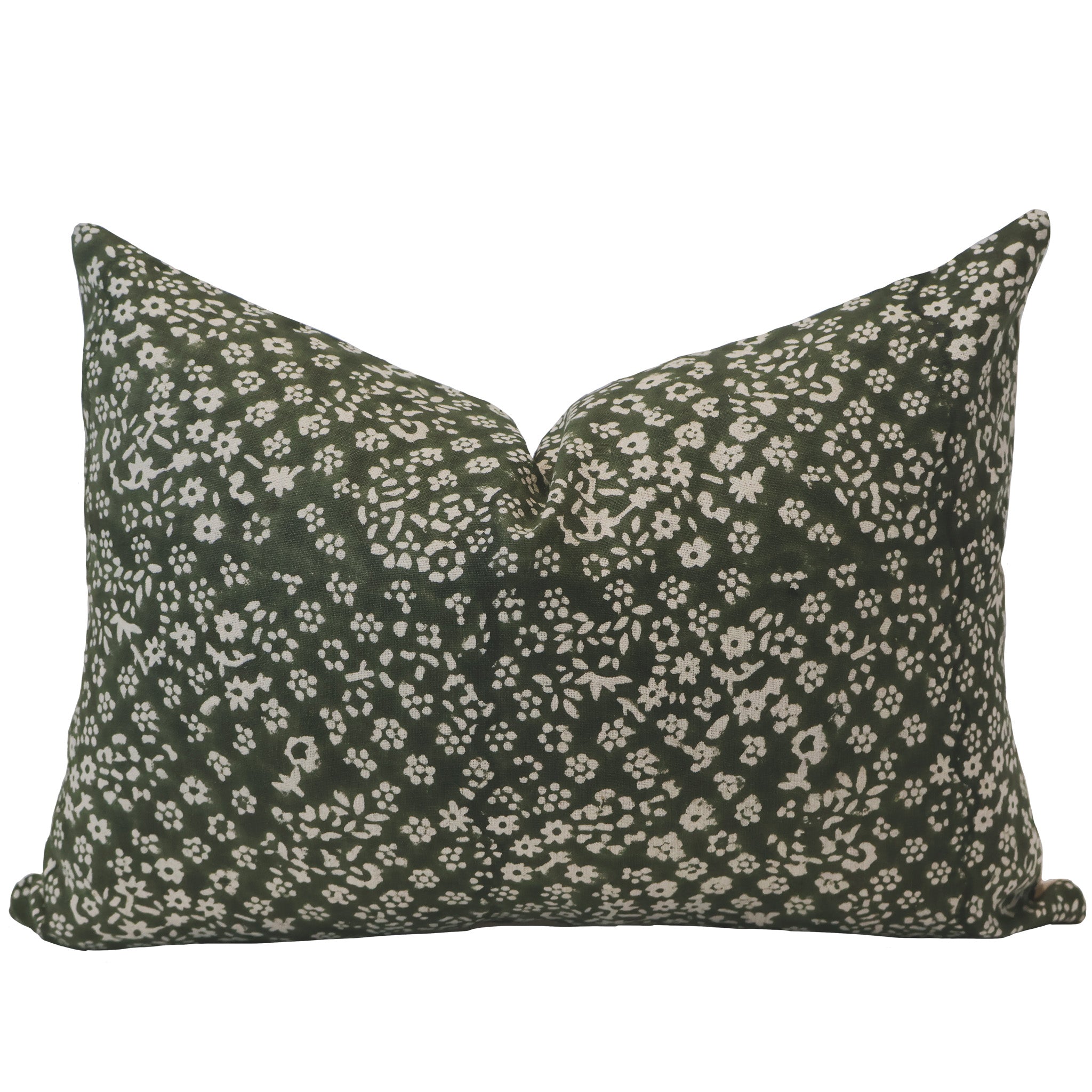 Dark Green Floral Block Print Pillow Cover